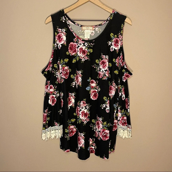Women's Plus 2X C’est La Vie Floral Blouse Cold Shoulders Lace Soft - Picture 3 of 7